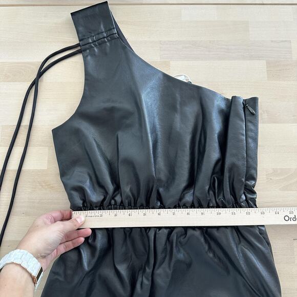 Lovers and Friends Romper Small Black Faux Leather Taina One Shoulder Mini Party - Picture 8 of 8